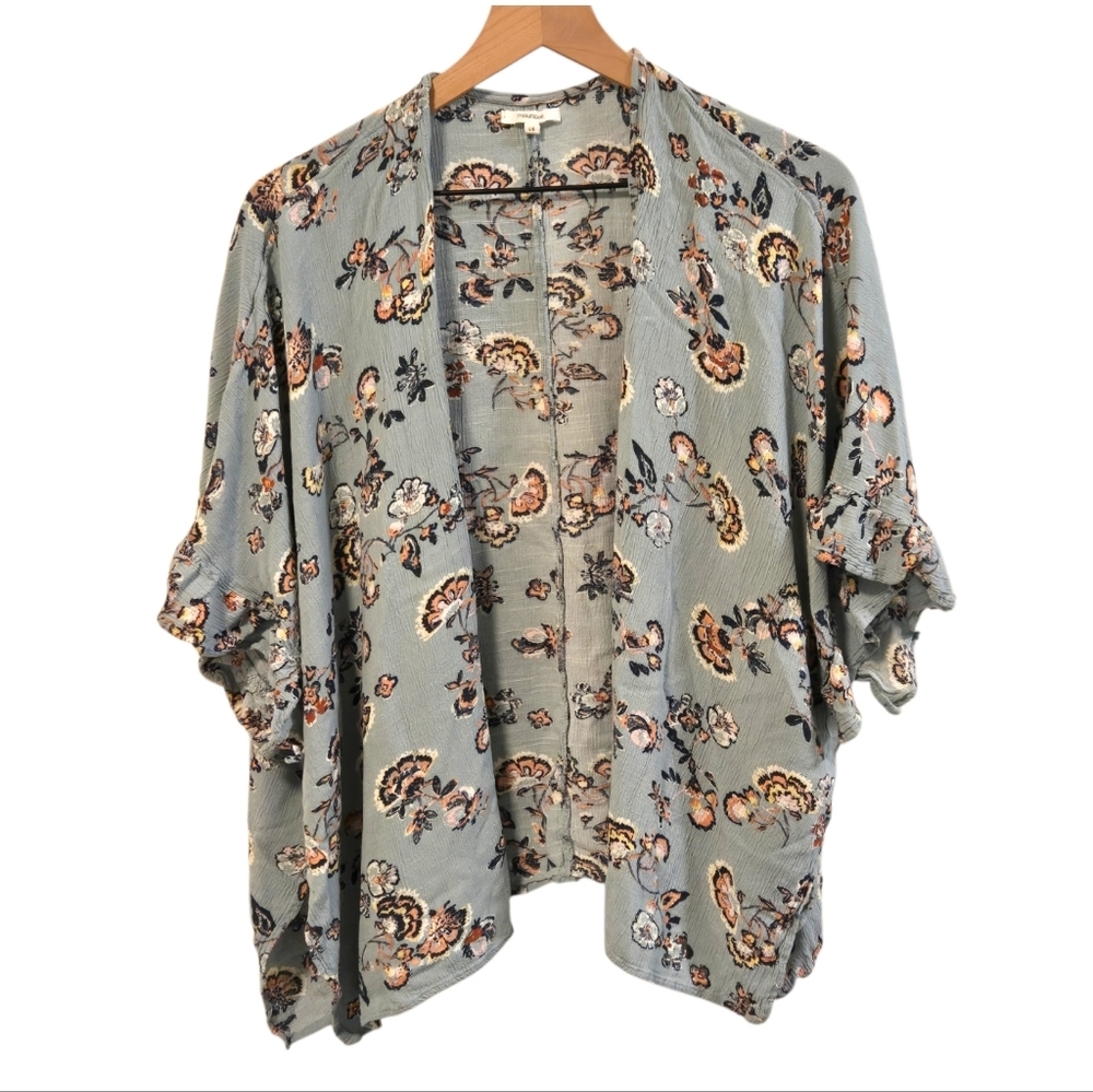 Maurices Light Blue Floral Elbow Sleeve Open Front Kimono One Size